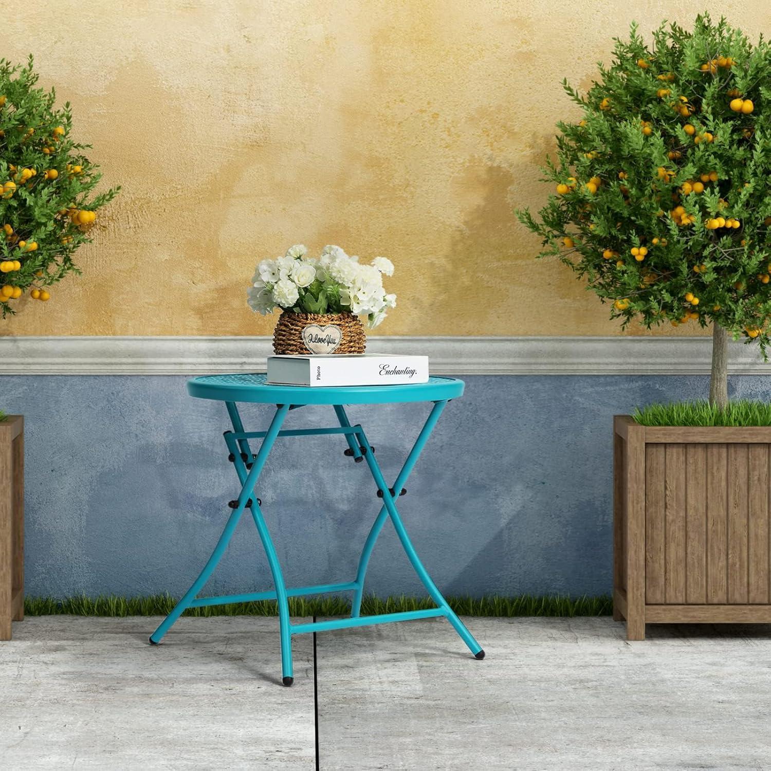 Faltbarer Outdoor Beistelltisch Blau Metall Anti-Rost Terrasse Hof