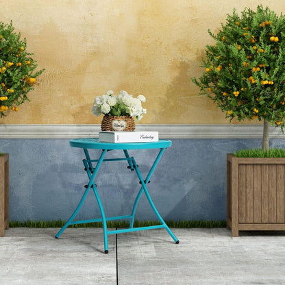 Faltbarer Outdoor Beistelltisch Blau Metall Anti-Rost Terrasse Hof
