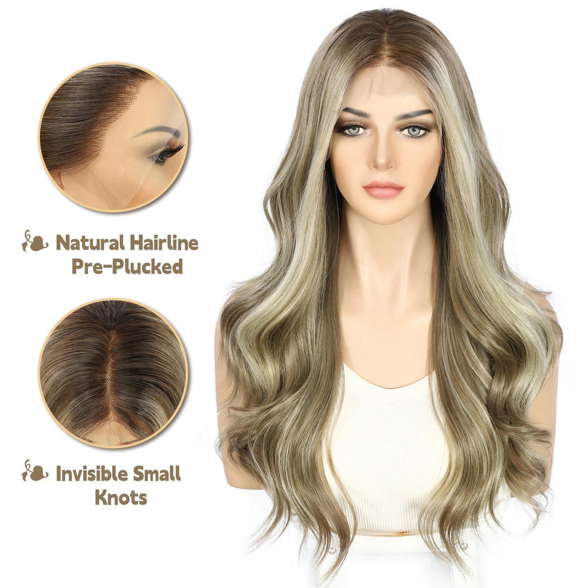 Braune Körperwellen Lace Front Perücke 22 Zoll Synthetisch