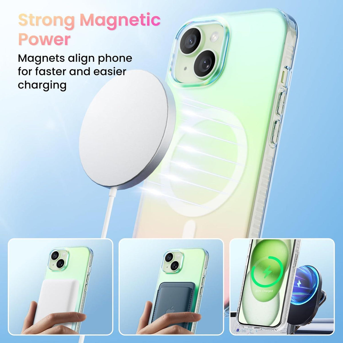 ORNARTO Hue iPhone 15 Hülle Magsafe Anti-Vergilbung 6.1 Zoll Polarlicht