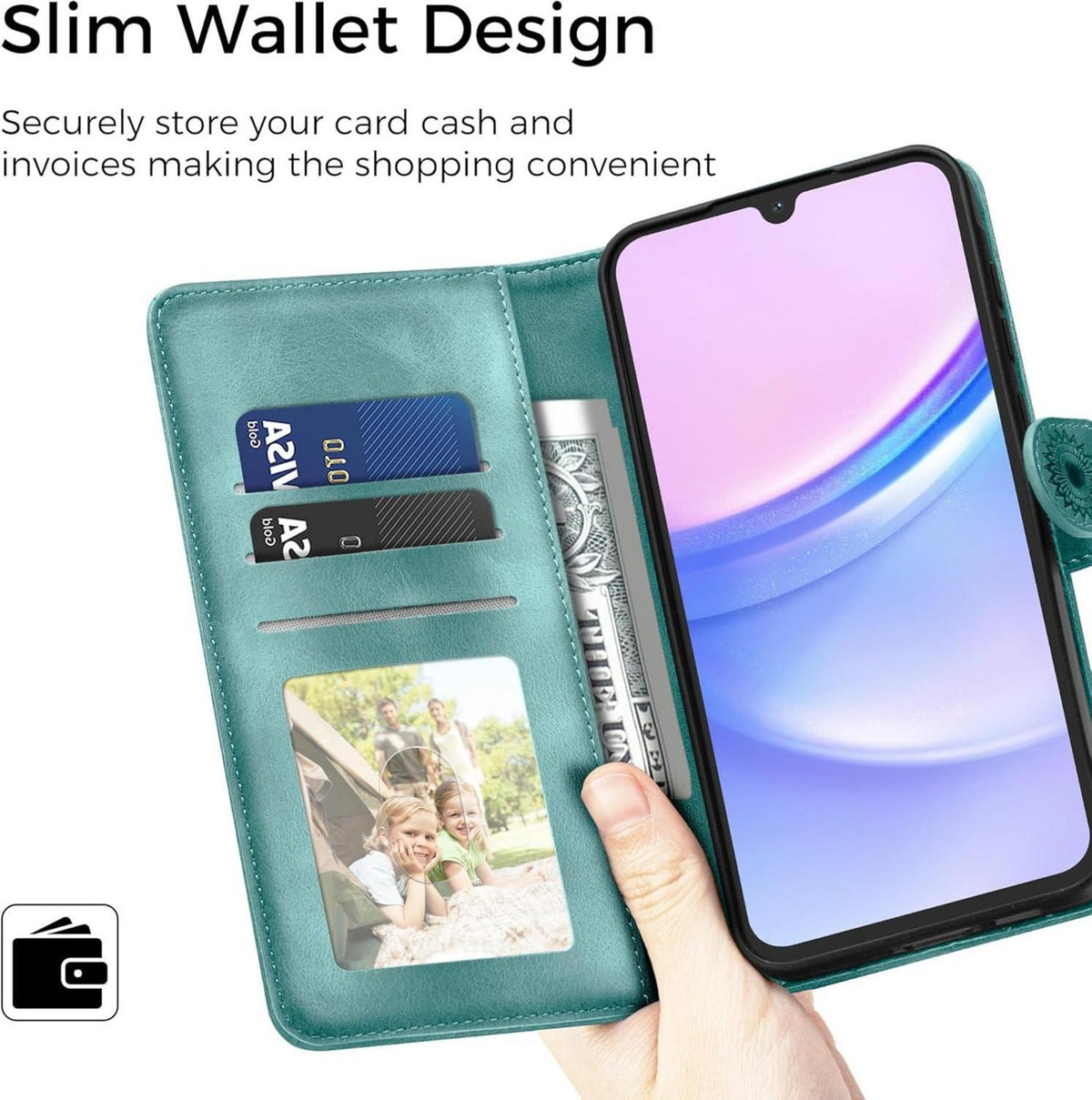 Samsung Galaxy A15 5G Hülle Wallet Schutzhülle Grün