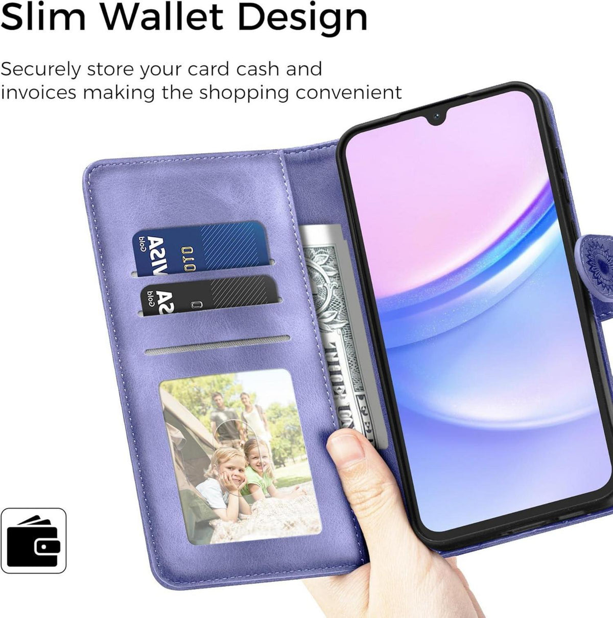 Samsung Galaxy A15 5G Leder Flip Wallet Hülle Lila
