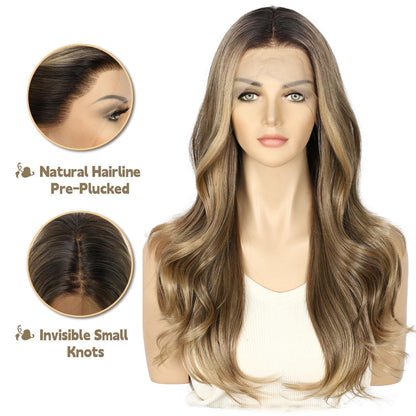 Braune Körperwelle Lace Front Perücke 22 Zoll Synthetisch