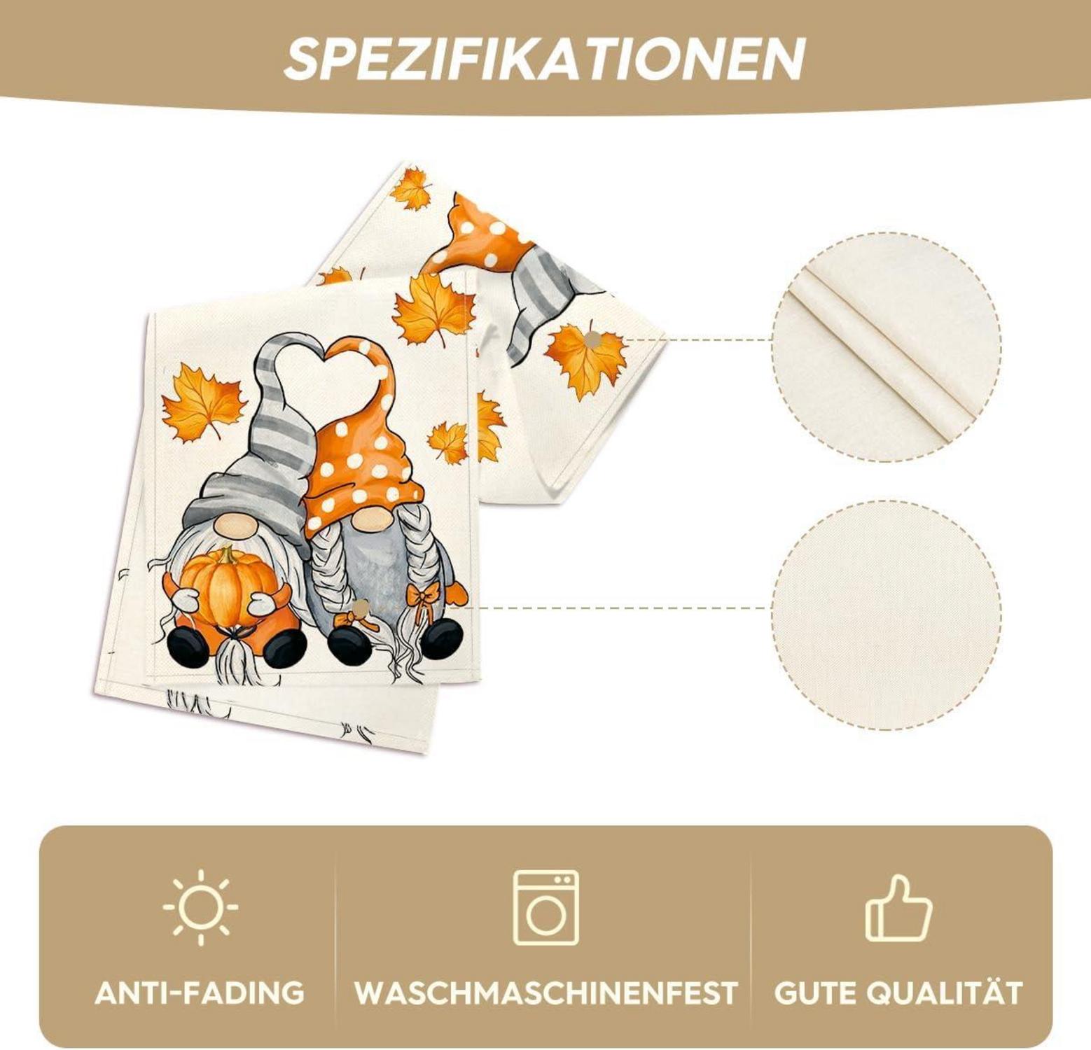 Herbst Tischläufer Ahornblätter Kürbisse 40x240 cm Beige
