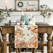 Herbst Tischläufer Eichhörnchen Vögel Tiere 40x180 cm Beige