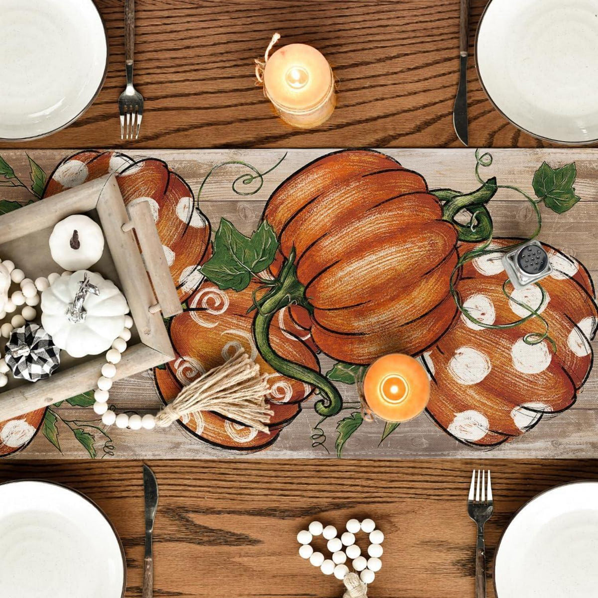 Artoid Mode Planken DREI Kürbisse Blätter Herbst Tischläufer 40x140 cm Braun