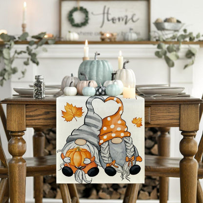 Herbst Tischläufer Kürbisse Ahornblätter 40x140 cm Beige