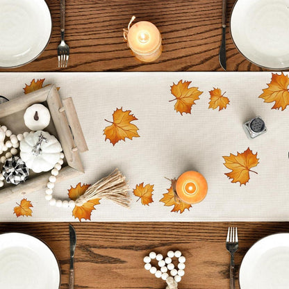 Herbst Tischläufer Ahornblätter Kürbisse 40x140 cm Beige