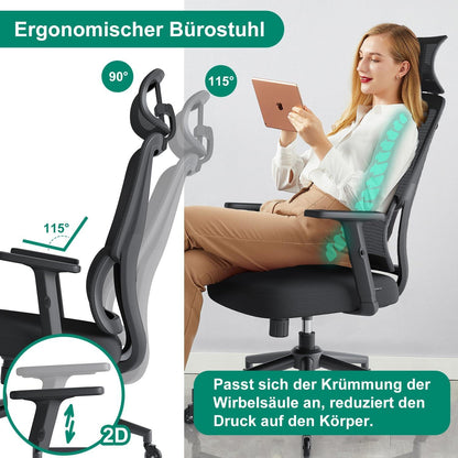 Ergonomischer Bürostuhl Schwarz mit Automatischer Lordosenstütze