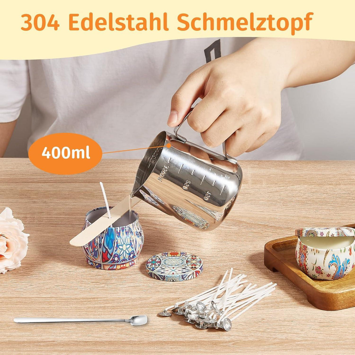 Anpro DIY Kerzenherstellungsset Wachsschmelztopf 100 Kerzendochte 6 Farben