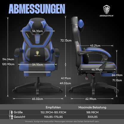 Dowinx Gaming Stuhl mit Massagefunktion und Fußstütze, Blau