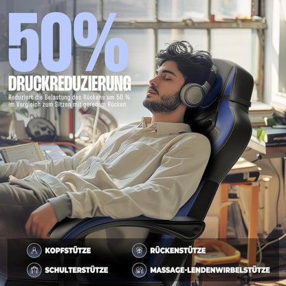 Dowinx Gaming Stuhl mit Massagefunktion und Fußstütze, Blau