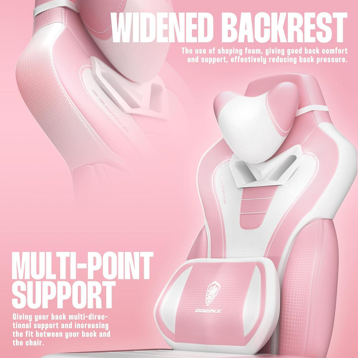 Dowinx Gaming Stuhl für schwere Gamer mit Massage-Funktion PU Rosa