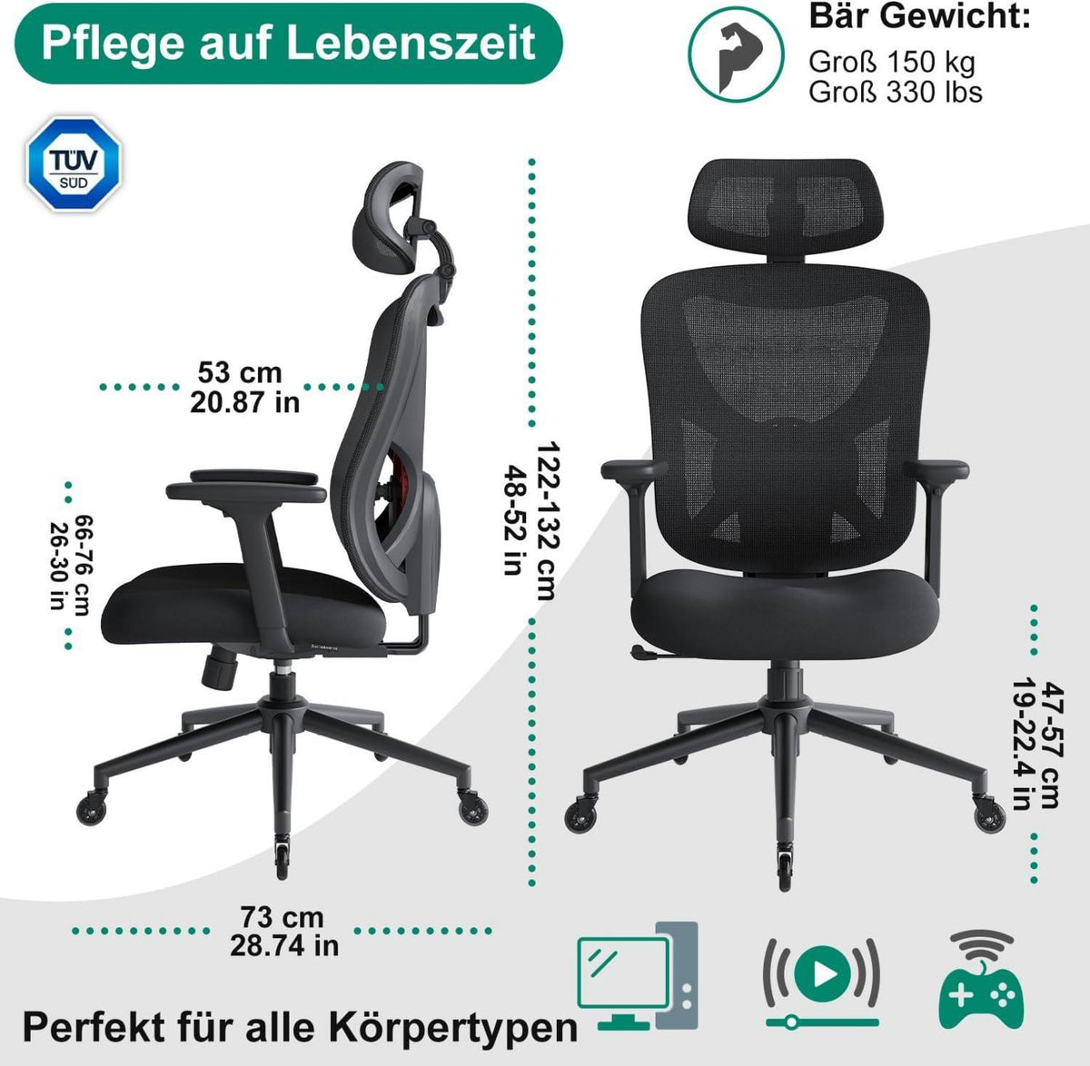 Ergonomischer Bürostuhl mit verstellbarer Rückenlehne und