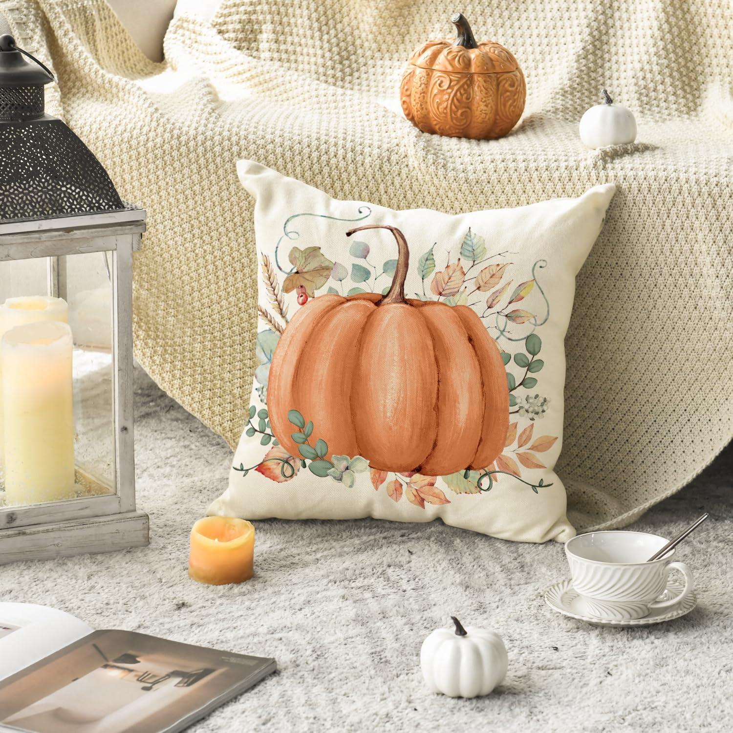 Herbst Kürbis Blatt Kissenbezug 2er Set 45x45 cm Orange