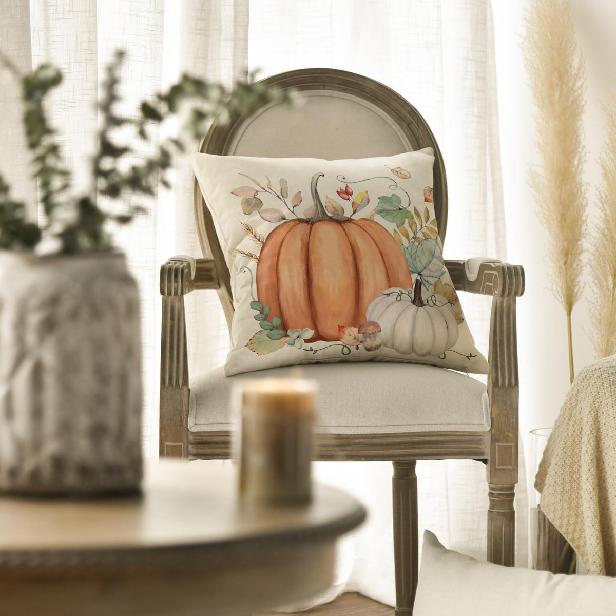 Artoid Herbst Kissenbezüge 2er Set Orange Blätter Kürbisse 45x45 cm