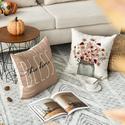 Dekorative Herbst Blumen Blätter Kissenbezüge 4er Set 45x45cm Sofa Wohnzimmer