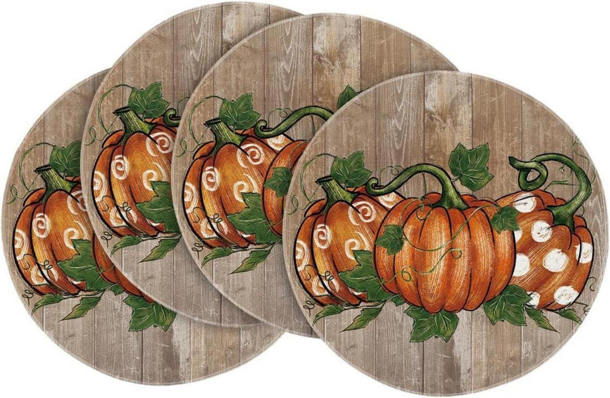 Herbstliches 4er Set Platzsets Tischdekoration 37cm Rund Braun