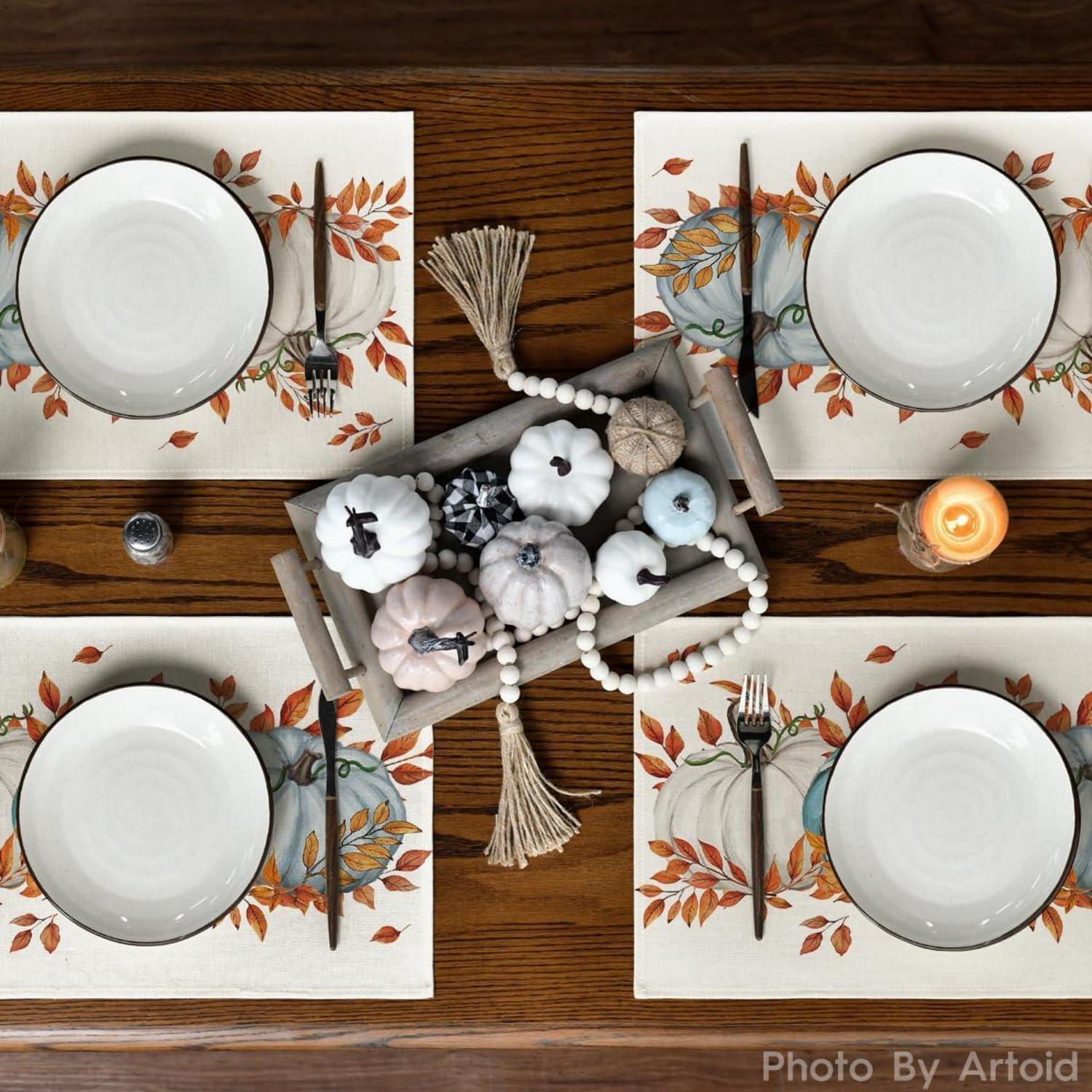 Artoid Blaue Herbst Tischsets 4er Set 30x45cm - Waschbar & Dekorativ