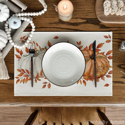 Artoid Mode Herbst Blätter Orange Kürbisse Platzsets 8er Set