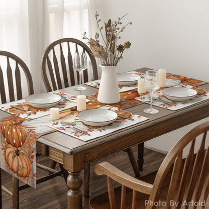 Herbst Tischsets Orange Kürbisse Blätter Platzsets 8er Set 30x45cm