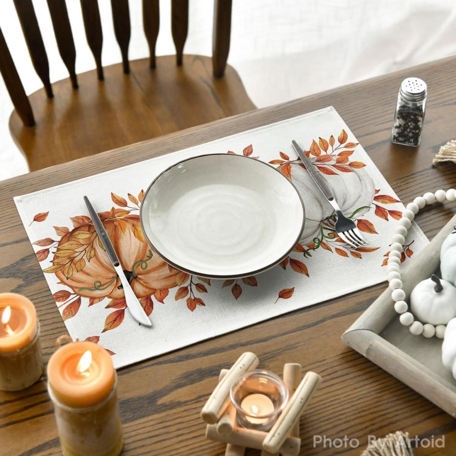 Artoid Mode Herbst Platzsets Orange Kürbisse 6er Set 30x45cm