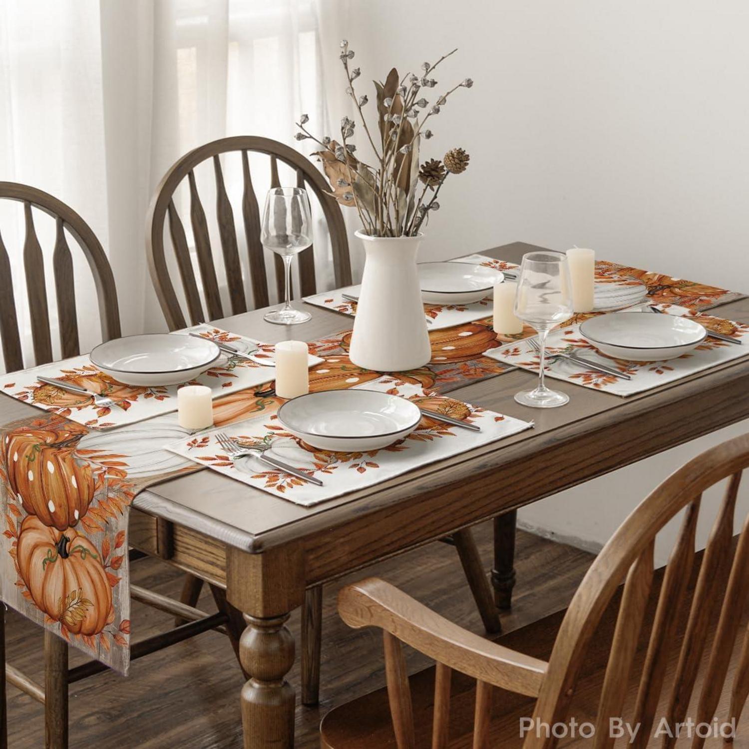 Planken Blätter Orange Kürbisse Herbst Platzsets 6er Set 30x45cm