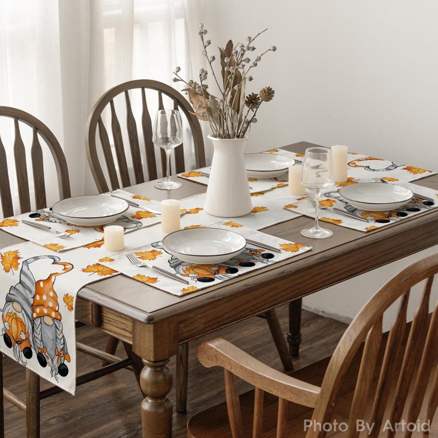 Herbst Tischsets 4er Set Ahornblätter Kürbisse 30x45cm Beige