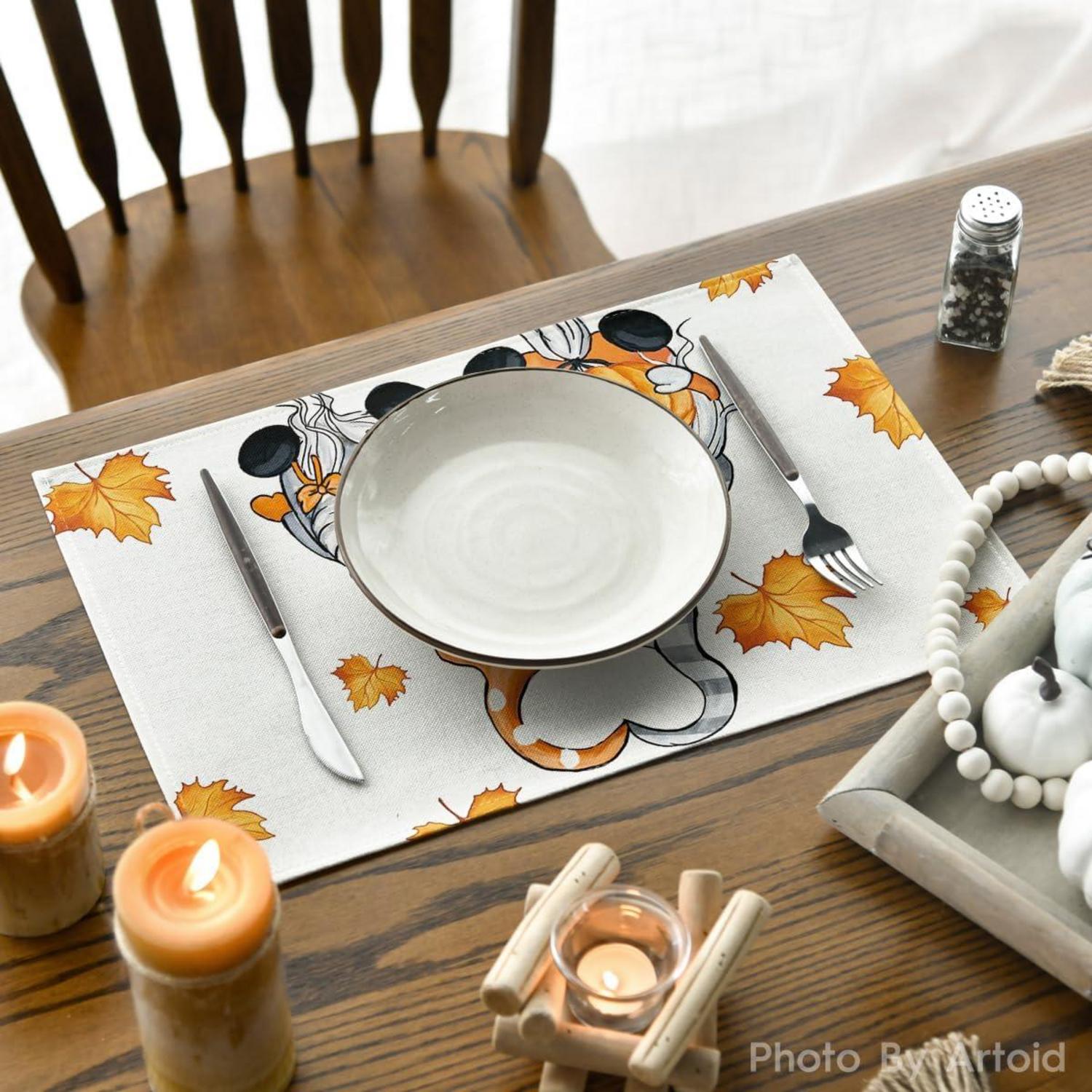 Artoid Mode Herbst Platzsets 8er Set 30x45cm - Ahornblätter Kürbisse Urlaub Tischsets