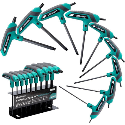 Torx-Schlüsselsatz mit T-Griff, 9-teilig, T10-T50, inkl. Regal