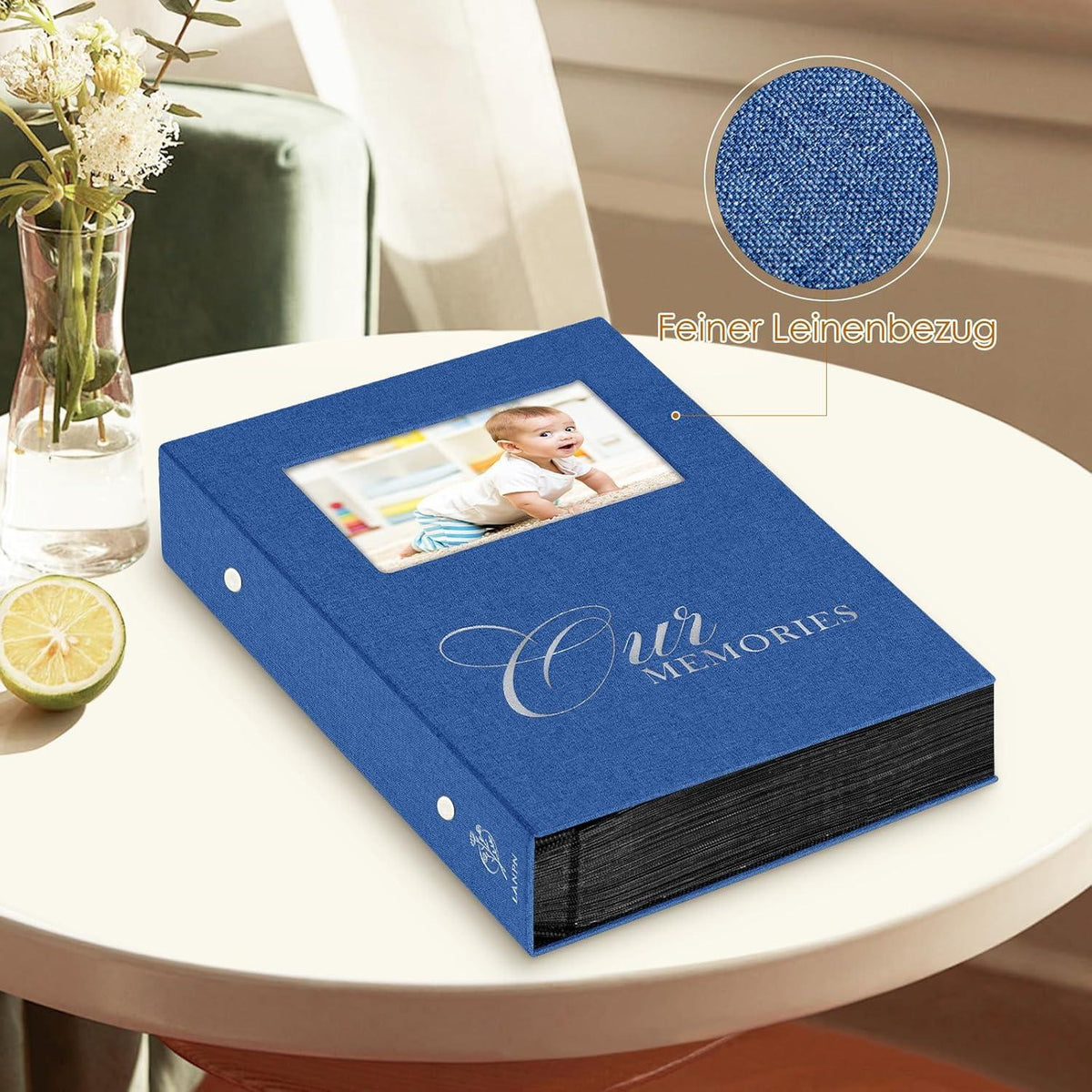 Hochwertiges 300 Taschen Fotoalbum mit Leinen-Einband - Blau