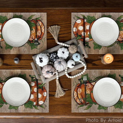 Herbst Kürbis Platzset 4er Set 30x45cm Tischset Braun