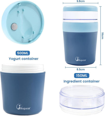 Bugucat Müslibecher to Go 650ml mit Stoffbezug und Löffel