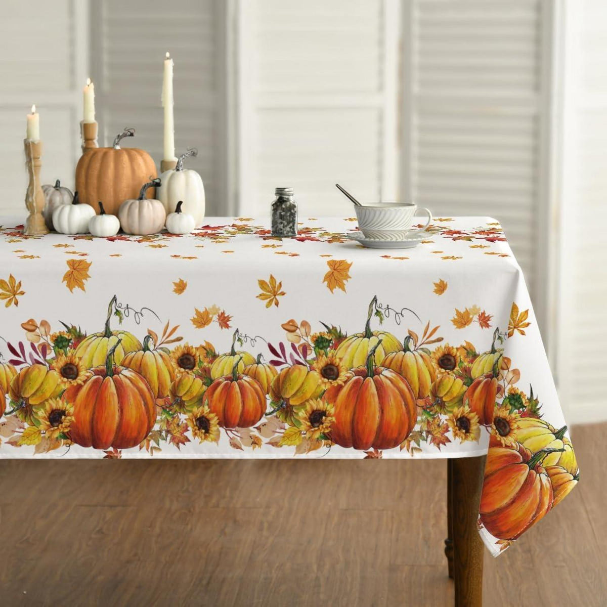Herbst Tischdecke 140x200 cm Orange Sonnenblumen Ahornblätter