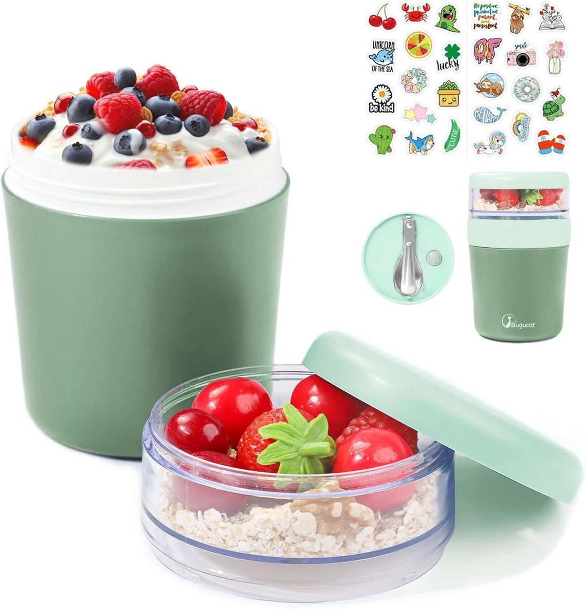 Müslibecher to Go 500ml+150ml mit Aufklebern und Löffel