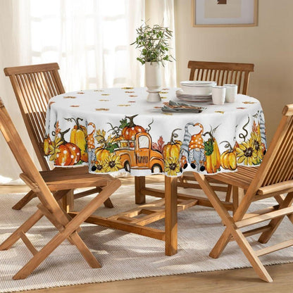 Artoid Herbst Tischdecke Rund 140 cm Gelb Blätter Kürbisse GNOME