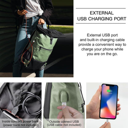 Rolltop Laptop Rucksack mit USB Ladeanschluss 17 Zoll