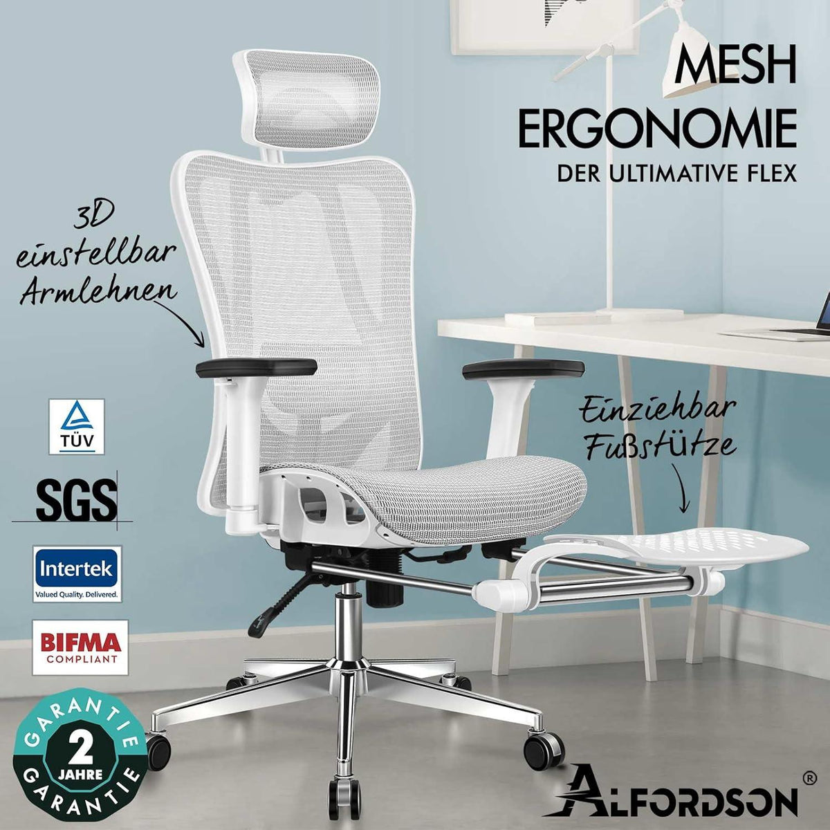 Ergonomischer Bürostuhl mit 3D-Armlehne und Lendenwirbelstütze