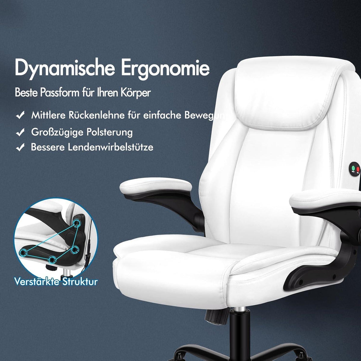 Ergonomischer Bürostuhl Massage Gaming Stuhl Weiß 150kg Tragkraft