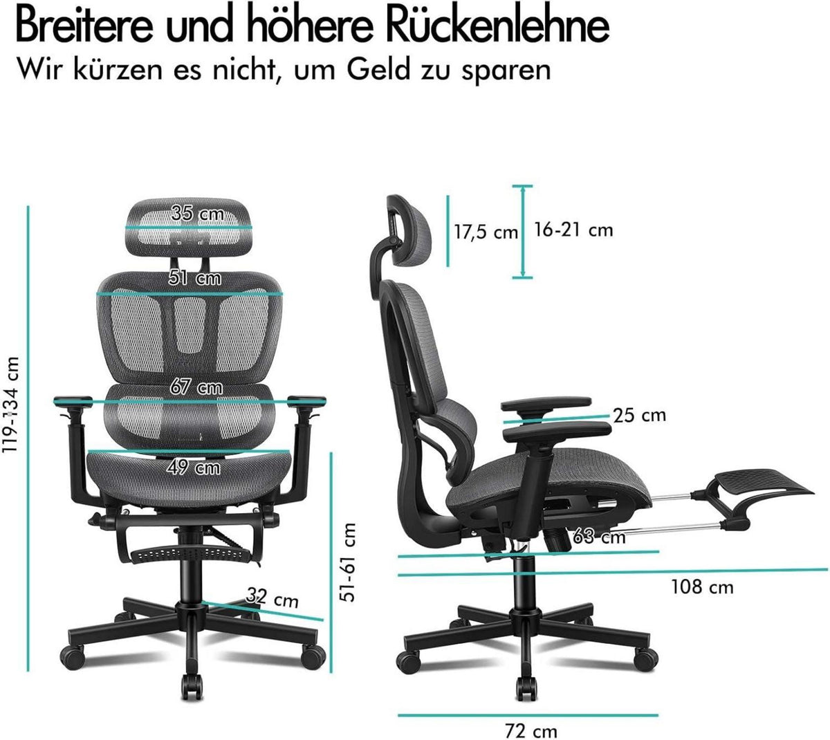 ALFORDSON Ergonomischer Netz-Bürostuhl mit 3D-Armlehne und