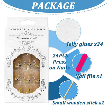 Künstliche Nägel Set 24 Stück Eckig Nude Acryl Blumen