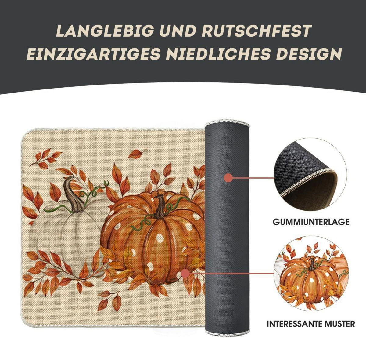 Herbst Fußmatte Orange Kürbisse Ahornblätter Dekor 40x60 cm