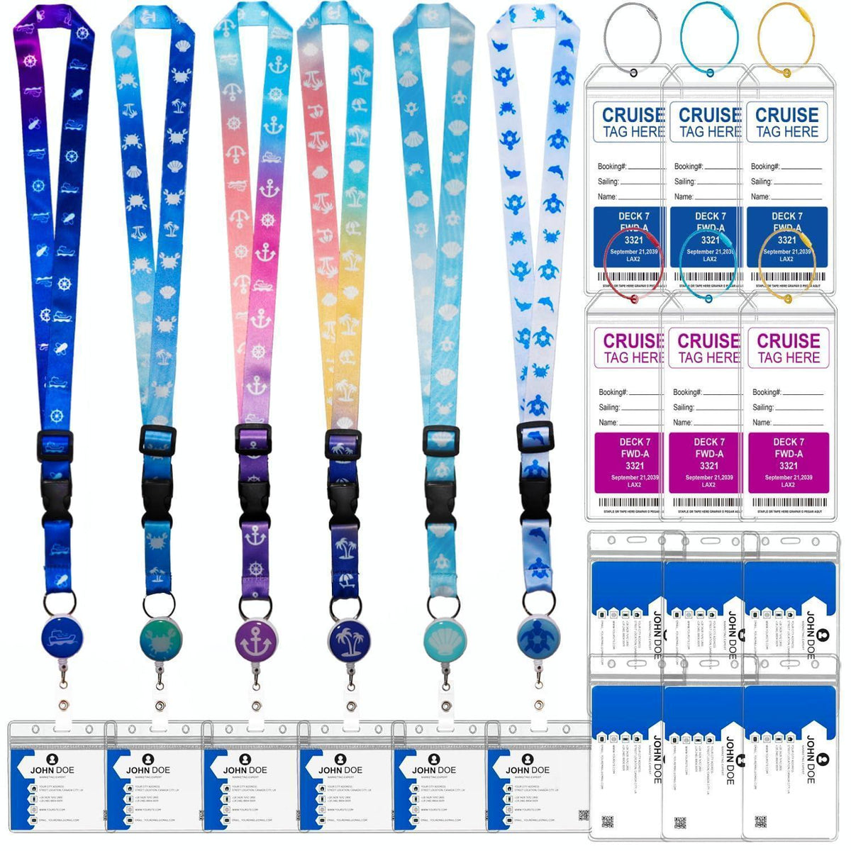 6x Kofferanhänger Set mit Lanyard & Ausweishalter für Kreuzfahrt
