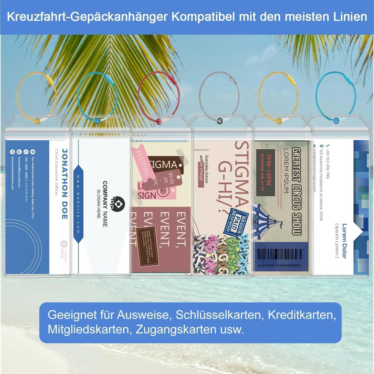 6x Kofferanhänger Set mit Lanyard & Ausweishalter für Kreuzfahrt