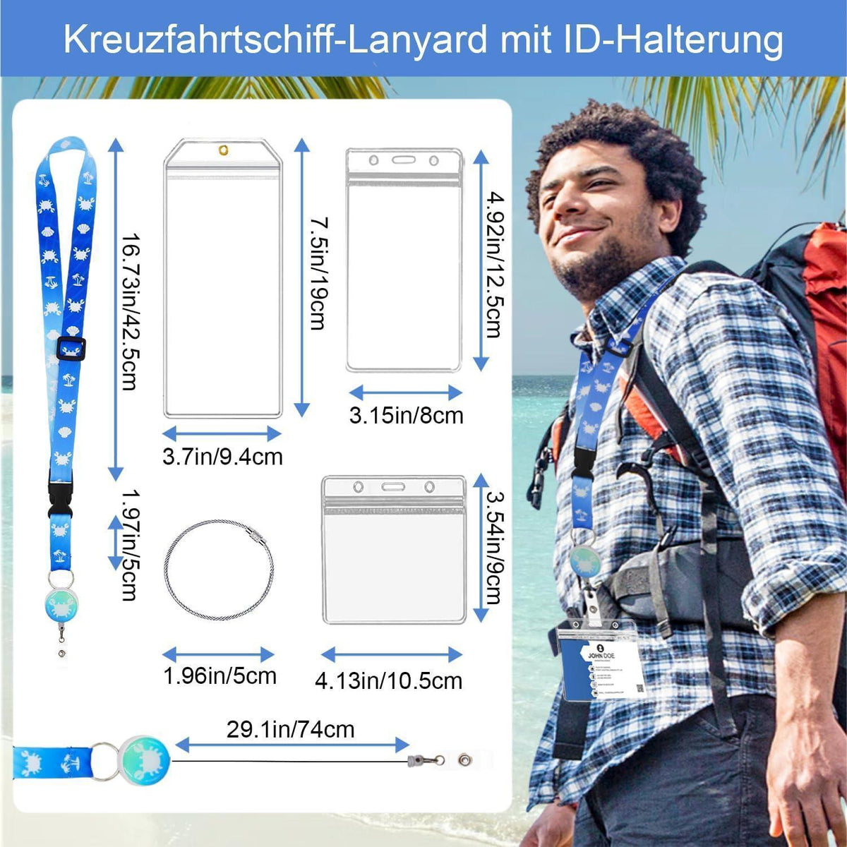 6x Kofferanhänger Set mit Lanyard & Ausweishalter für Kreuzfahrt
