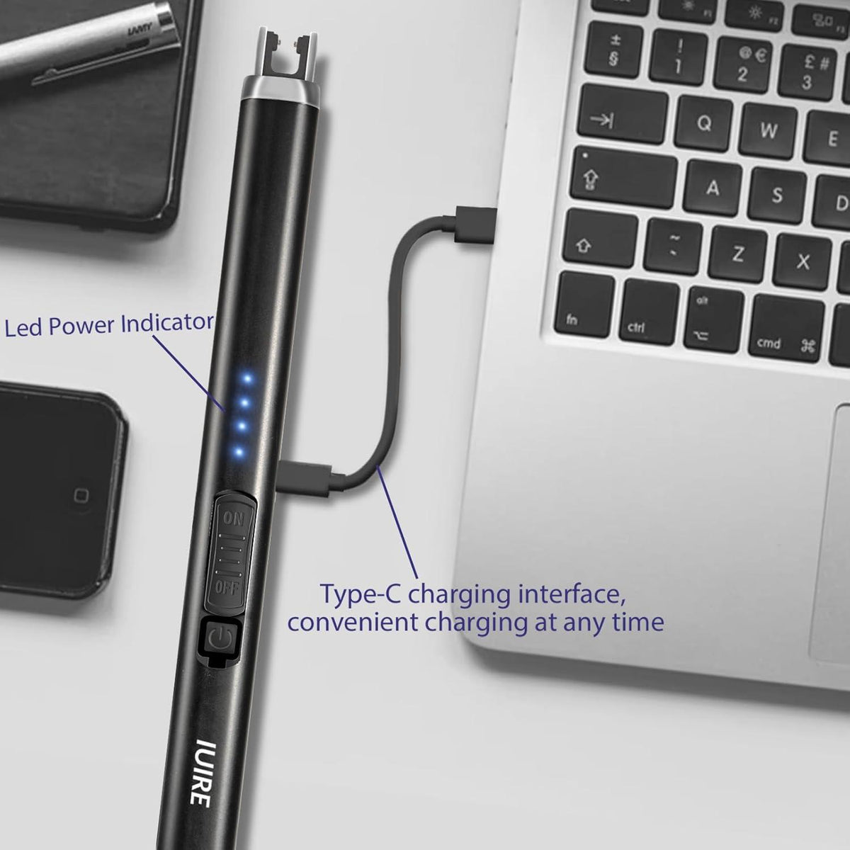 Wiederaufladbares Lichtbogenfeuerzeug USB-C Schwarz mit