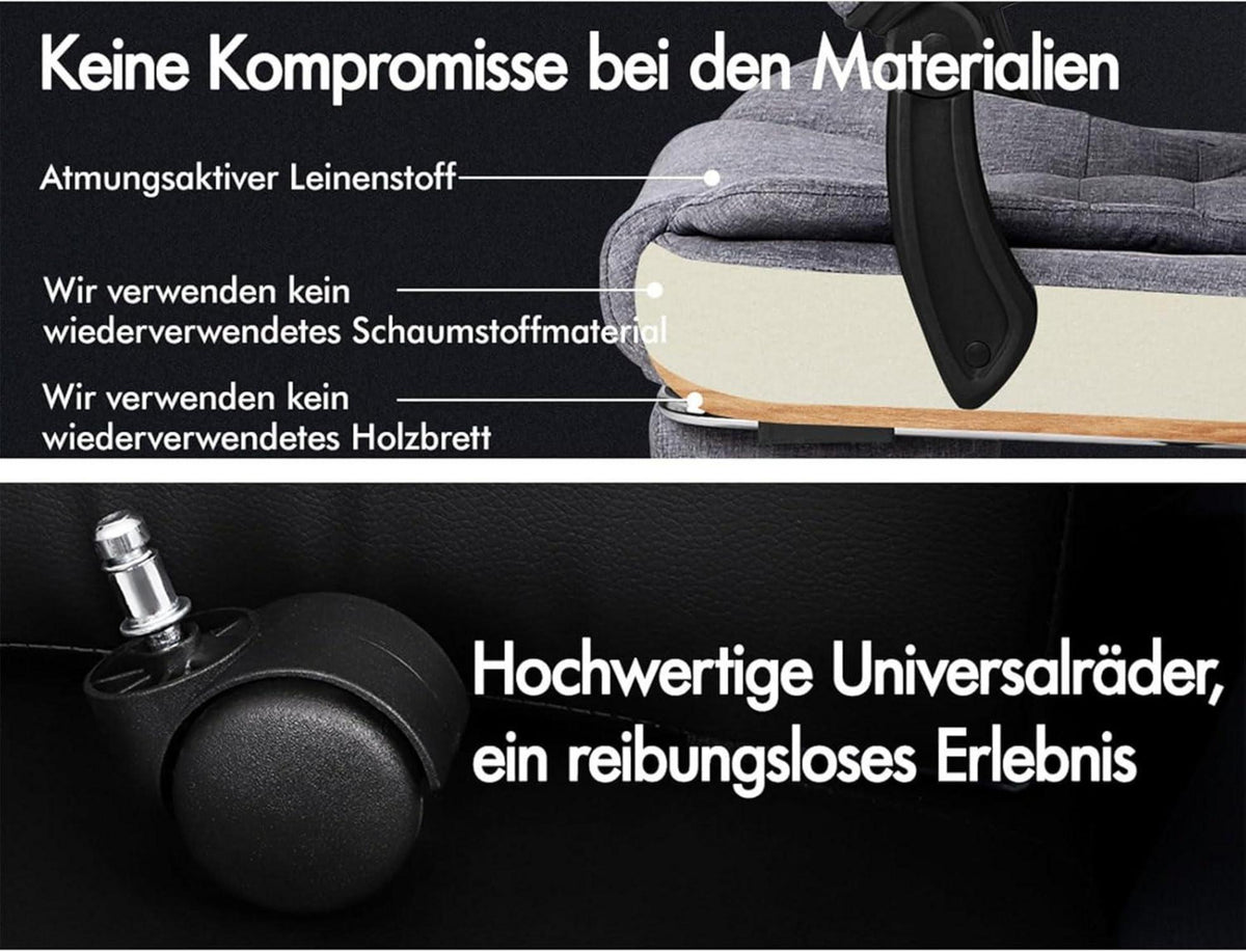Ergonomischer Gaming Bürostuhl mit Lordosenstütze - Grau