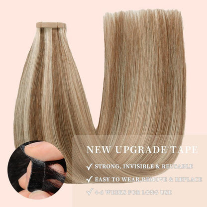 Echthaar Tape Extensions Goldbraun Balayage 50cm
