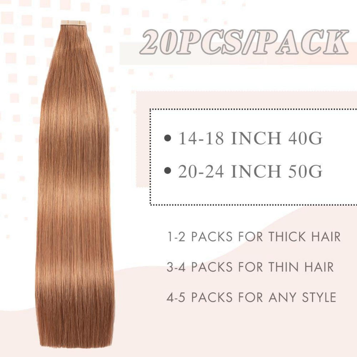 Echthaar Tape Extensions Auburn Ginger 55cm