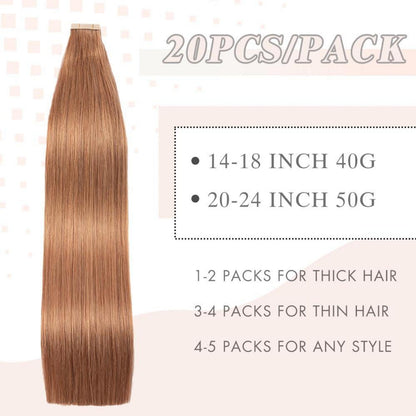 Echthaar Tape Extensions Auburn Ginger 55cm